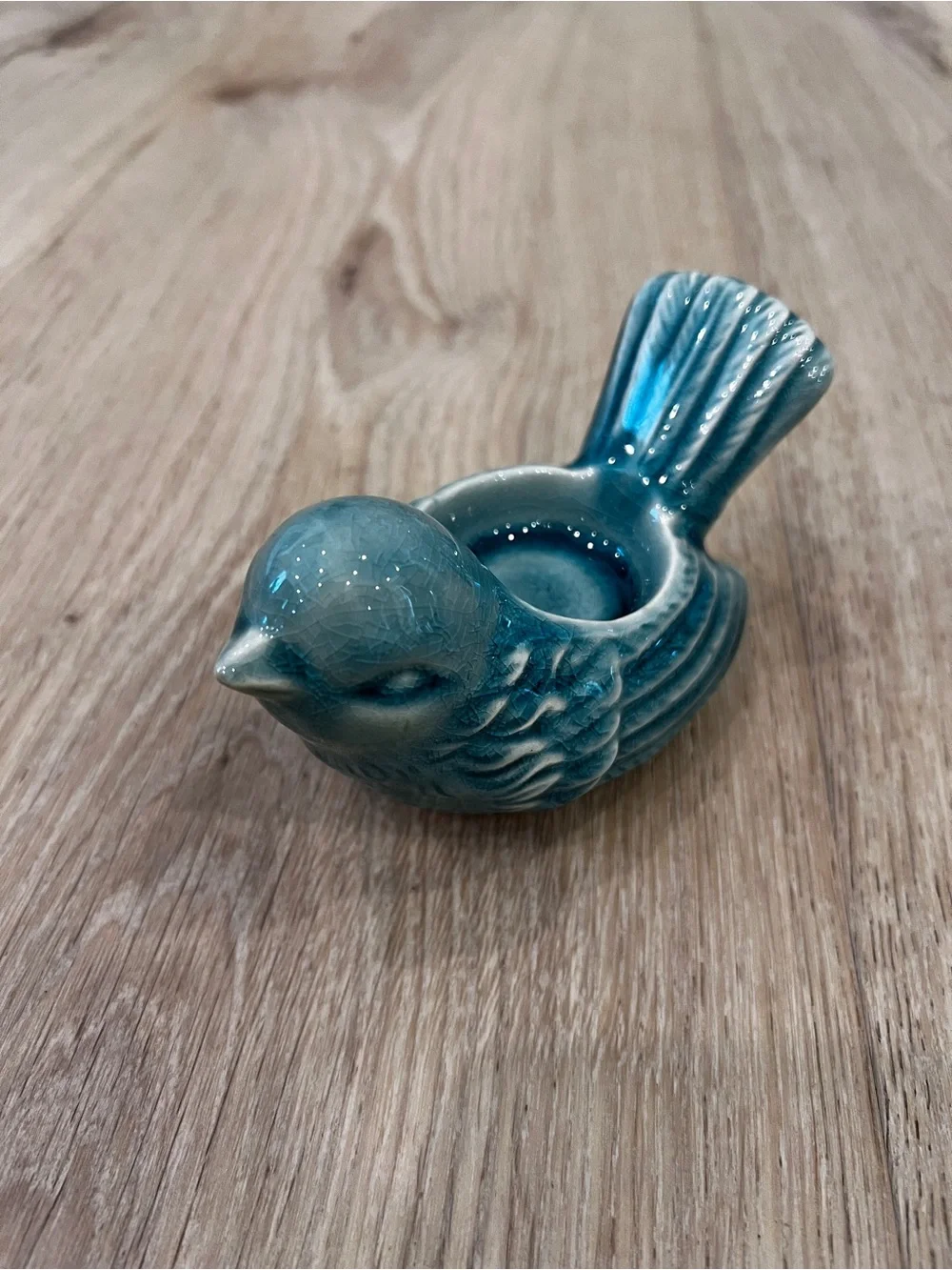 Vintage Blue Crackle Glaze Ceramic Bird Tealight Holder